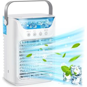 4-in-1 draagbare airconditioner luchtkoeler - luchtbevochtiger tafelventilator met 700 ml - 2 koude nevel - 3 automatische timers - 7 kleuren nachtlampje .