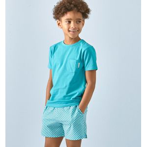 Little Label Pyjama Jongens Maat 98-104/4Y - aqua blauw - print - Shortama - Zachte BIO Katoen