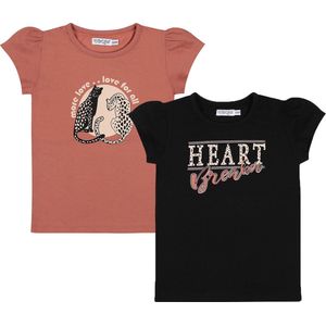 Dirkje Meisjes 2 PACK T-shirt - Faded red+black - Maat 128