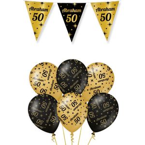 50 Jaar Abraham Verjaardag Decoratie Versiering - Abraham - Feest Versiering - Vlaggenlijn - Ballonnen - Man & Vrouw - Zwart en Goud
