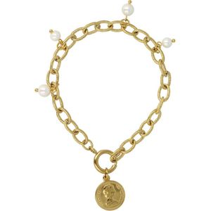 My Bendel - Gouden schakelarmband met White Pearl Bedels - Gouden getwiste schakelarmband met White Pearl Bedels - Met luxe cadeauverpakking