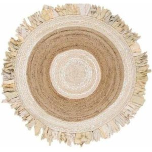 Tapijt DKD Home Decor 140 x 140 x 1 cm Natuurlijk Beige Bruin Polyester Katoen Tropisch Jute Franjes