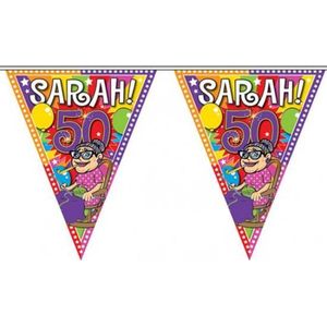 5x Leeftijd versiering vlaggenlijn / vlaggetjes / slinger Sarah 50 jaar geworden thema 10 meter