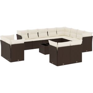 vidaXL Loungeset 13-delig - Poly Rattan - Bruin
