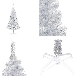 vidaXL Kunstkerstboom met LED's en kerstballen 150 cm PET zilverkleur - Kunstkerstboom - Kunstkerstbomen - Kerstboom - Kerstdecoratie