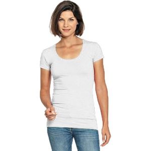 Bodyfit dames t-shirt wit met ronde hals - Dameskleding basic shirts XL