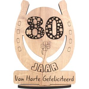 80 jaar - houten verjaardagskaart - wenskaart om iemand te feliciteren - kaart verjaardag 80 - 17.5 x 25 cm