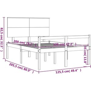 VidaXL Bedframe Hoofdbord Massief Hout Grijs 120x200 cm