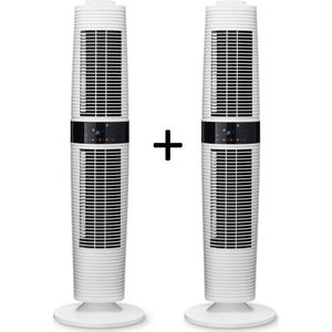 Clean Air Optima® 2 stuks CA-406W - Design Torenventilator - Ventilator met Temperatuursensor - Dynamische luchtstroom - Timerfunctie - Stoffilter - Oscillatie: 90º en 360º