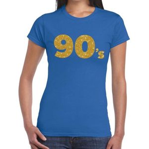 90's goud glitter tekst t-shirt blauw dames - Jaren 90 kleding XXL