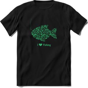 I Love Fishing - Vissen T-Shirt | Groen | Grappig Verjaardag Vis Hobby Cadeau Shirt | Dames - Heren - Unisex | Tshirt Hengelsport Kleding Kado - Zwart - XXL