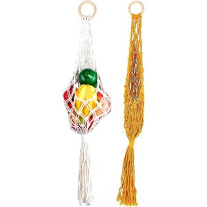 2PCS Hangende Fruitmand Macramé - Katoenen Touw Hangende Fruithouder - Opbergmand voor Fruit en Groenten