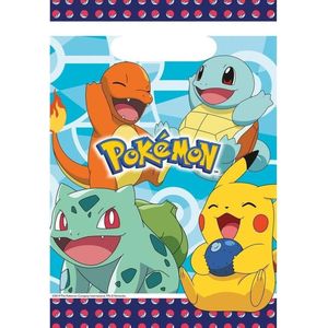 16x Pokemon themafeest uitdeelzakjes/snoepzakjes 16 x 23 cm - Feestzakjes - Kinderfeestje feestartikelen