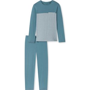 SCHIESSER 95/5 Nightwear pyjamaset - heren pyjama lang organic cotton strepen borstzak blauw-grijs - Maat: S