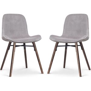 Nolon Nena-Fé Eetkamerstoelen Set van 2 Ribstof Warm Grijs - Stof - Houten Poten - Walnoot Kleur