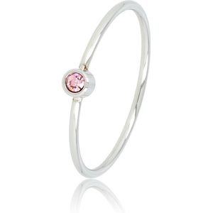 *My Bendel - Fijne ring zilver met roze glassteen - Aanschuifring met roze glassteen, gemaakt van mooi blijvend edelstaal - Met luxe cadeauverpakking