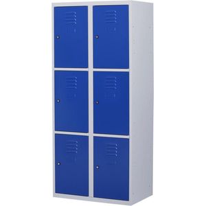 Lockerkast metaal met slot - 6 deurs 2 delig - Grijs/blauw - 180x80x50 cm - LKP-1058