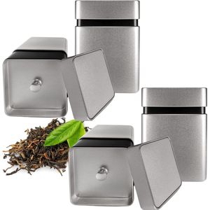 4 x Theeblikken voor losse thee (100 g - 200 g) Metalen luchtdichte theeblikken set/vierkant/thee-organizer voor losse thee en theezakjes. Theeopslag losse thee.