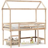 vidaXL - Halfhoogslaper - met - ladder - en - bedhuis - grenenhout - 90x200 - cm
