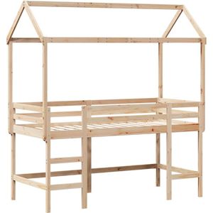 vidaXL - Halfhoogslaper - met - ladder - en - bedhuis - grenenhout - 90x200 - cm