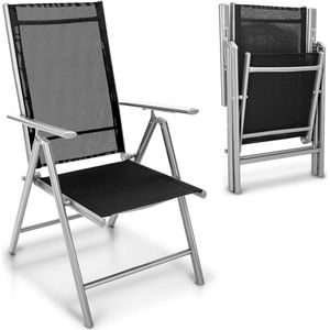 JGS® - Premium Set van 2 Verstelbare Tuinstoelen, Inklapbaar, Aluminium met Hoge Rugleuning - Perfect voor Tuin, Balkon en Terras (Zilver)-