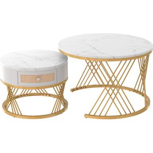 Gotagee Salontafel bijzettafel sofatafel woonkamer tafel 2 in 1 ronde eetkamertafel MDF