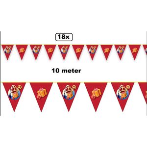 18x Luxe Vlaggenlijn Sinterklaas kado rood 10 meter - Sint Nicolaas Sint en Piet decoratie vlaglijn Stoomboot