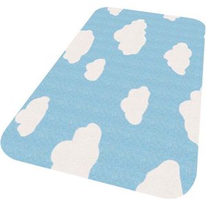 Vloerkleed wolken Niños - blauw - Wasbaar 30°C 67x120 cm