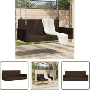 The Living Store Schommelbank Buiten - 119 x 56 x 48 cm - PE-rattan en gepoedercoat staal - Bruin Schommelstoel - Buitenschommel - Tuinschommel - Relaxfauteuil - Lounge Stoel - Outdoor Furniture