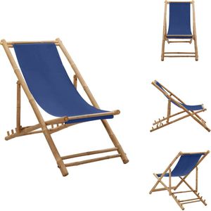 vidaXL Strandstoel - Bamboe en canvas - Verstelbaar - Marineblauw - 60 x (108 - 123) x (62 - 93) cm - Tuinstoel