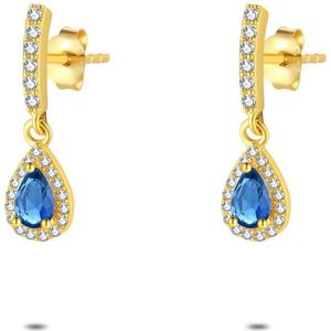 Twice As Nice Oorbellen in 18kt verguld zilver, steentjes, blauw en wit