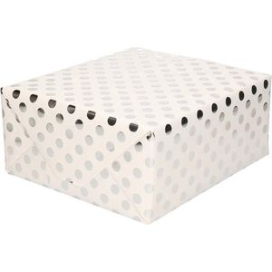 Set van 4x stuks wit folie inpakpapier/cadeaupapier zilveren stip 200 x 70 cm - Inpakpapier/cadeaupapier/geschenkpapier - Cadeautjes inpakken