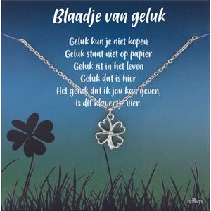 Bixorp Luck Klavertje Vier Cadeau Ketting - ""Blaadje van Geluk"" - Zilver Geplatineerd - 38+8cm