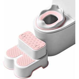 Toiletbril voor kinderen met trap en zitverkleiner - WC-opzetstuk voor kinderen (wit/roze)