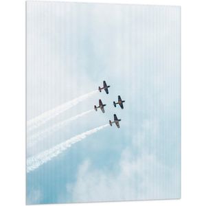 WallClassics - Vlag - Vier Zweefvliegtuigen met Witte Rook - 75x100 cm Foto op Polyester Vlag