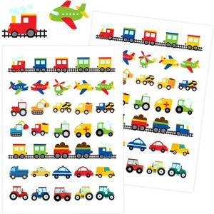Vrolijke Voertuigen Stickers - 2 Stickervellen - Stickers Voertuigen - Stickers voor Jongens - Stickers Kleuters - Kleuter Speelgoed - Stickervellen Jongens - Stickervellen Voertuigen - Knutselen Jongens - Stickers voor Kinderen - Voertuigen