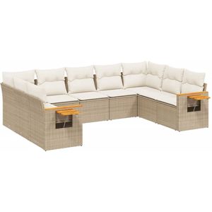 vidaXL - 9-delige - Loungeset - met - kussens - poly - rattan - beige