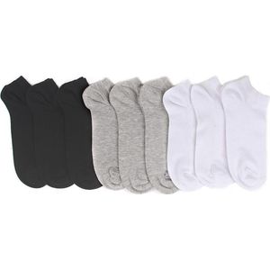Zwart/wit/grijs enkelsokken - Heren sokken - 9 paar - Enkelsokken - Heren Maat 40-45