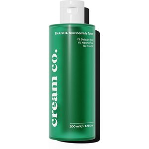 cream co. 200 ml BHA/PHA niacinamide toner voor het gezicht, huidvernieuwing, toner voor reiniging, toner met salicylzuur voor herstel, wreedheidvrij, toner voor vette huid, minimaliseert poriën, gezichtstoner