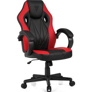 SENSE7 Prism Ergonomische bureaustoel, Gamingstoel, Zitting en rugleuning van flexibel, ademend HR-schuim, In hoogte verstelbaar, Eco-leer, Duurzaam en comfortabel, Max. belasting 120 kg, tot 180 cm lang, zwart en rood