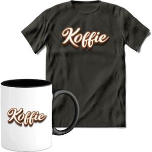 T-Shirtknaller T-Shirt met Koffiemok | Koffie - Koffie Kleding | Heren / Dames Shirt met Mok Cadeau | Kleur grijs | Maat XXL