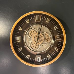 Wandklok met draaiende tandwielen - industriele wandklok - brons bruin - diameter 46cm