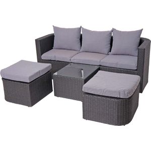 3in1 set MCW-J37, tuin/loungeset zonne-eiland, gesponnen poly-rattan MVG ~ antraciet, kussens lichtgrijs