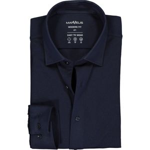 MARVELIS jersey modern fit overhemd - donkerblauw tricot - Strijkvriendelijk - Boordmaat: 41