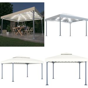 vidaXL Prieel met LED-lichtslinger 400x300 cm aluminium crèmekleurig - Prieel Met Lichtslinger - Prieeëlen Met Lichtslingers - Luifel - Luifels