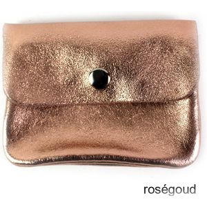 Leren metallic portemonnee | Etui | Roségoud | Made in Italy