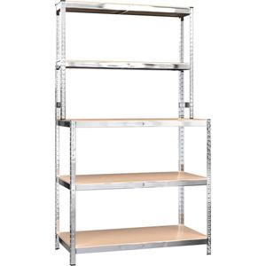 vidaXL - Werktafel - 5-laags - met - schappen - staal - & - bewerkt - hout - zilverkleur