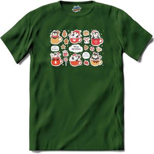 Kerst pinguin buddy's - T-Shirt - Heren - Bottle Groen - Maat L