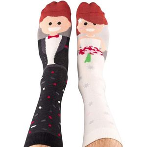 Bruidspaar Sokken - 1 paar verschillende sokken met Bruidegom en Bruid - Grappige sokken Trouwerij maat 36-43