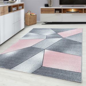 Flycarpets Fano Modern Vloerkleed - Roze / Grijs - Laagpolig - 120x170 cm